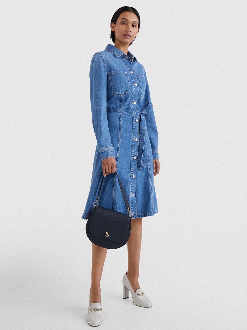 Női Tommy Hilfiger Denim Fit-And-Flare Dresses Kék | HU 56OKI